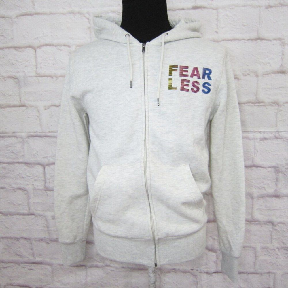 Primark Heathered Gray "FEARLESS" Grahic Full Zip Hoodie Men's size M
